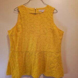 Michael Kors Yellow Eyelet Peplum Top XL